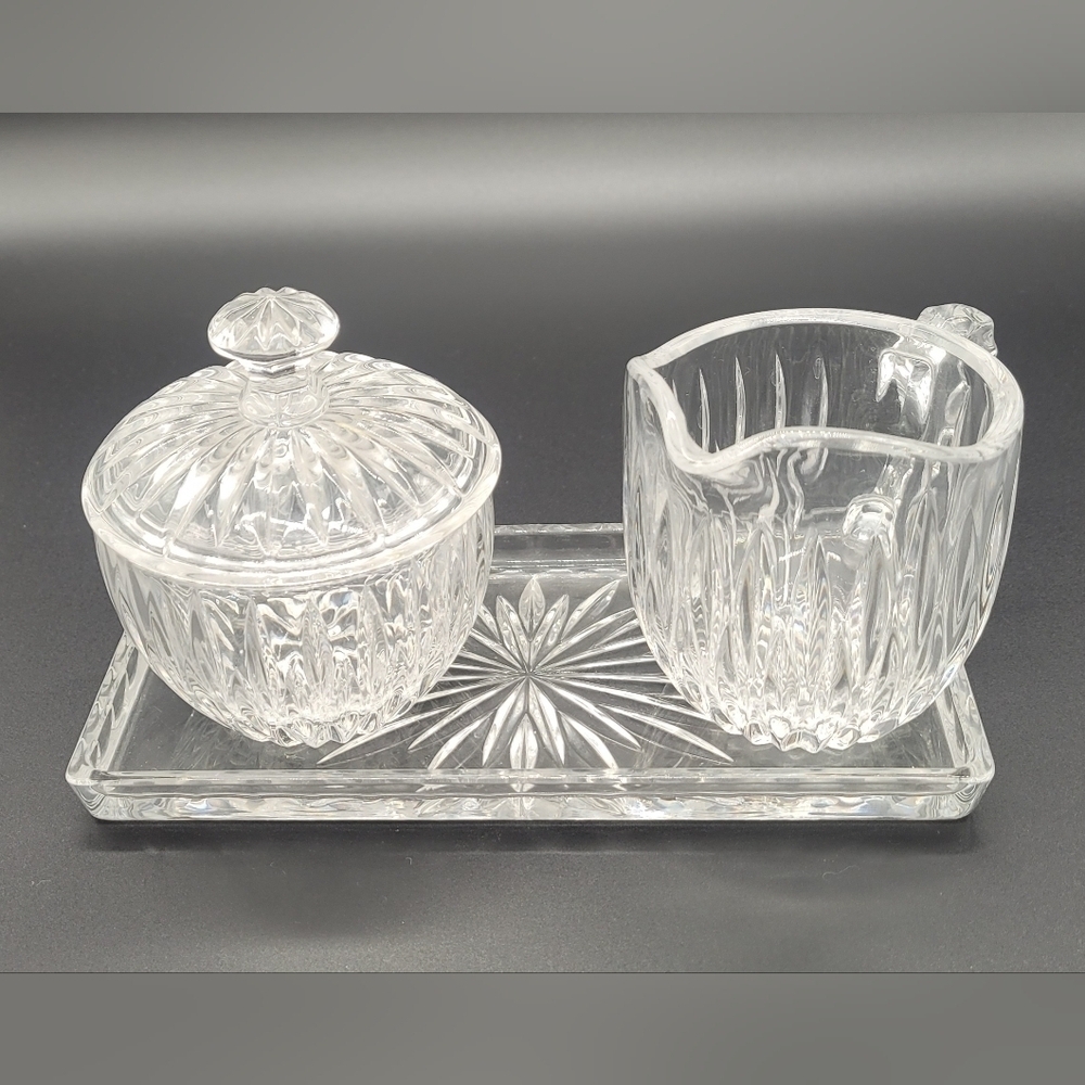 Crystal Royal Highlights Creamer, Sugar with Lid & Tray Set by PRINCESS HOUSE - Picture 1 of 4